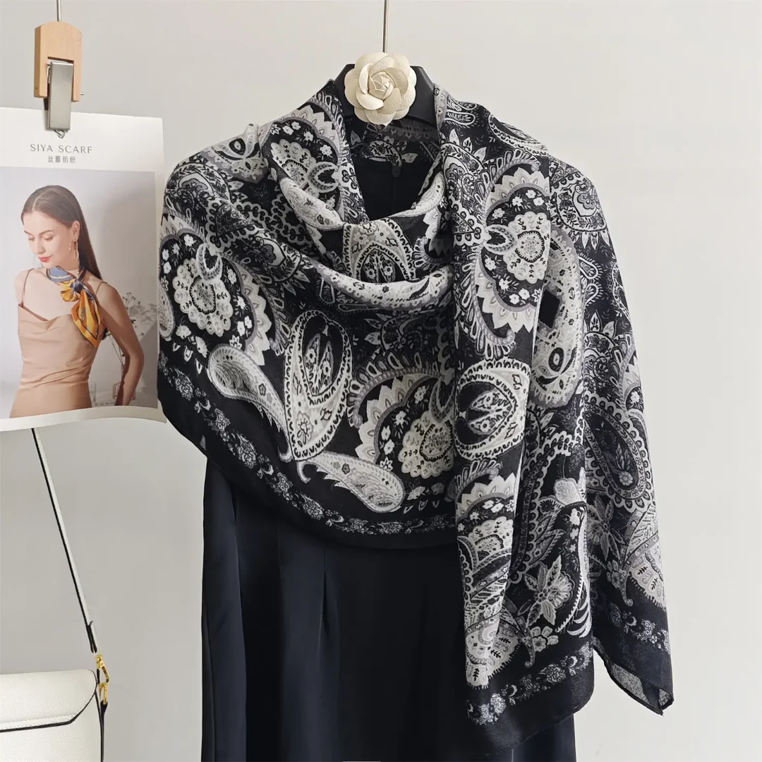 Black Meher Printed Viscose Scarf
