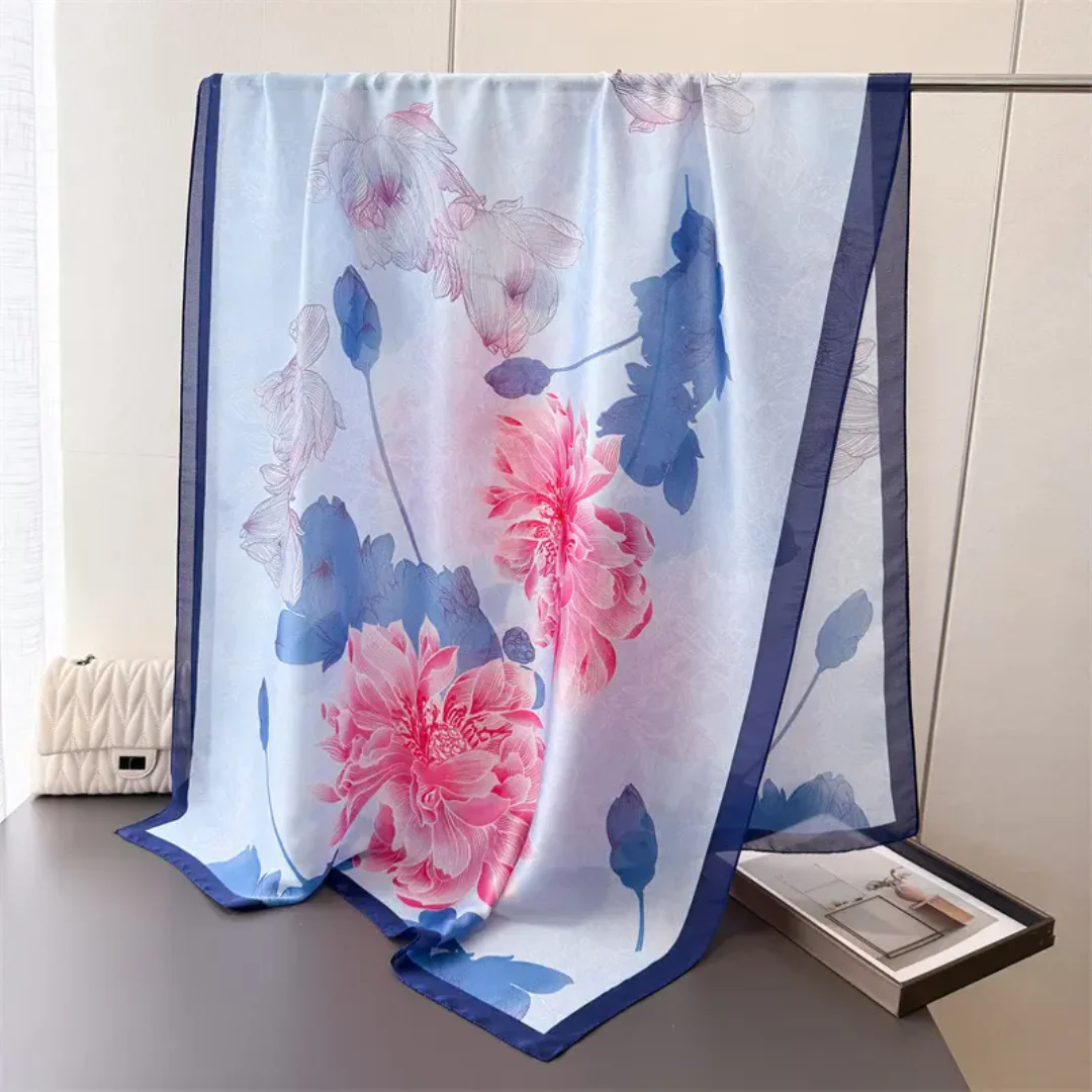 Blooming Hibiscus Printed Silk Scarf - Image 2