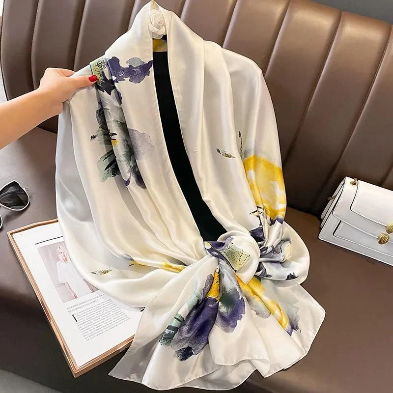 Blue Luxe Orchid Printed Silk Scarf - Image 3
