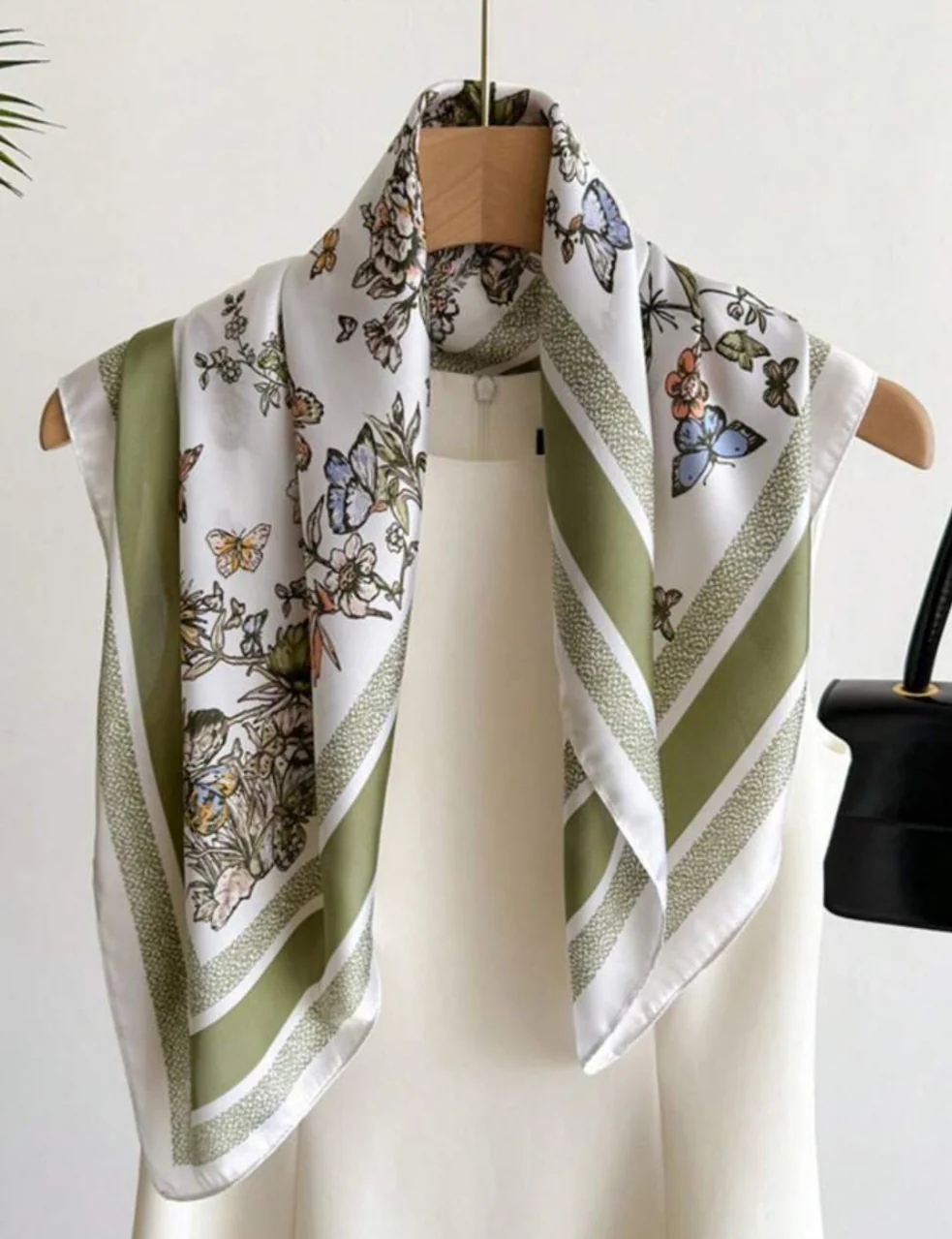 CD Butterfly Print Silk Square Scarves 70 CM - Image 3