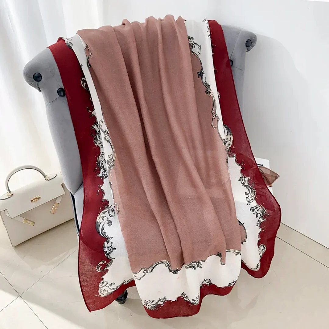Cherry Motif Printed Viscose Scarf - Image 2