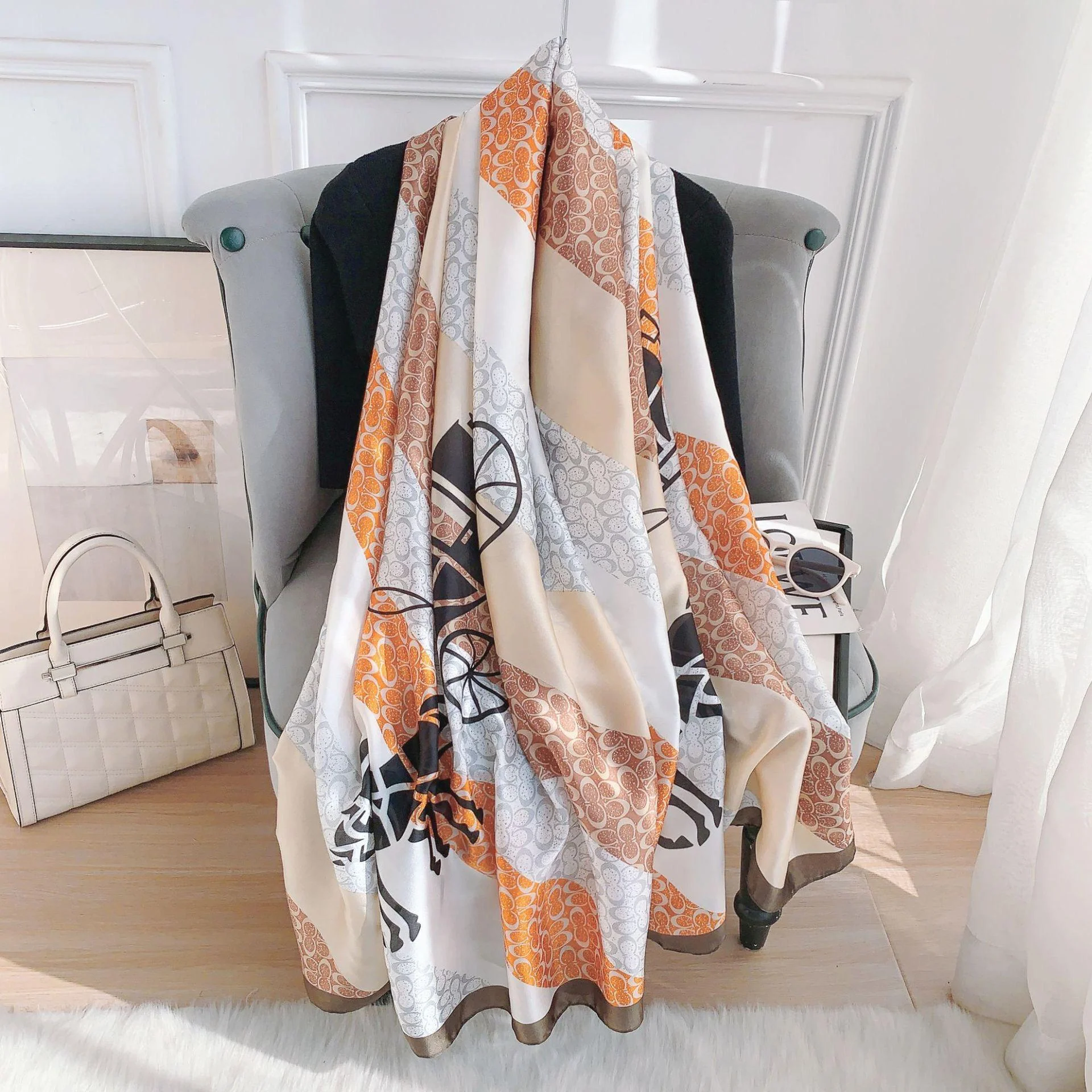 Coach Orange Printed Silk Scarf Summer Edition 26'