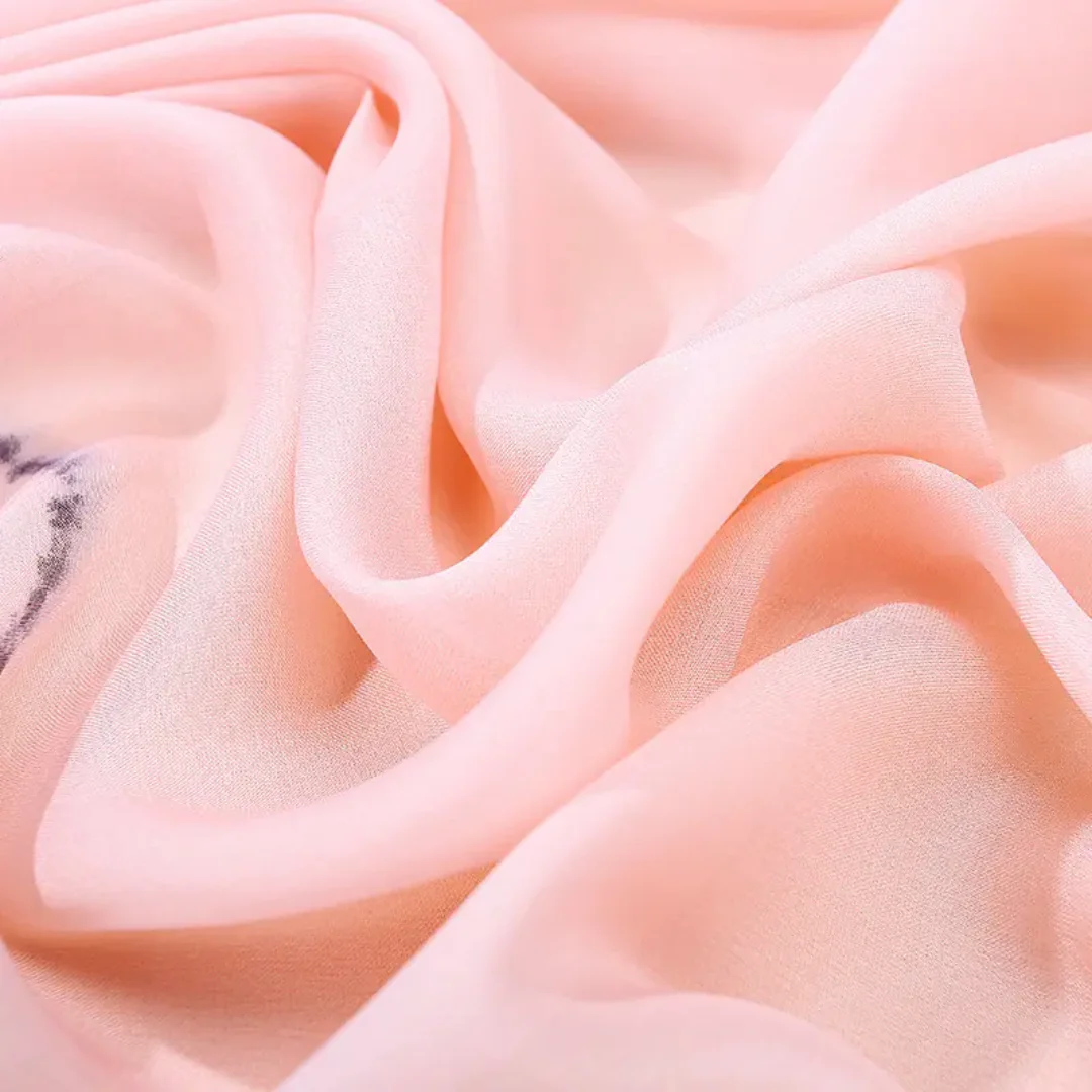 Faded Peach Blume Printed Silk Scarf - Image 3