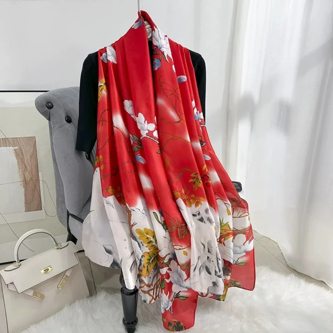 Hosta Red Printed Silk Scarf