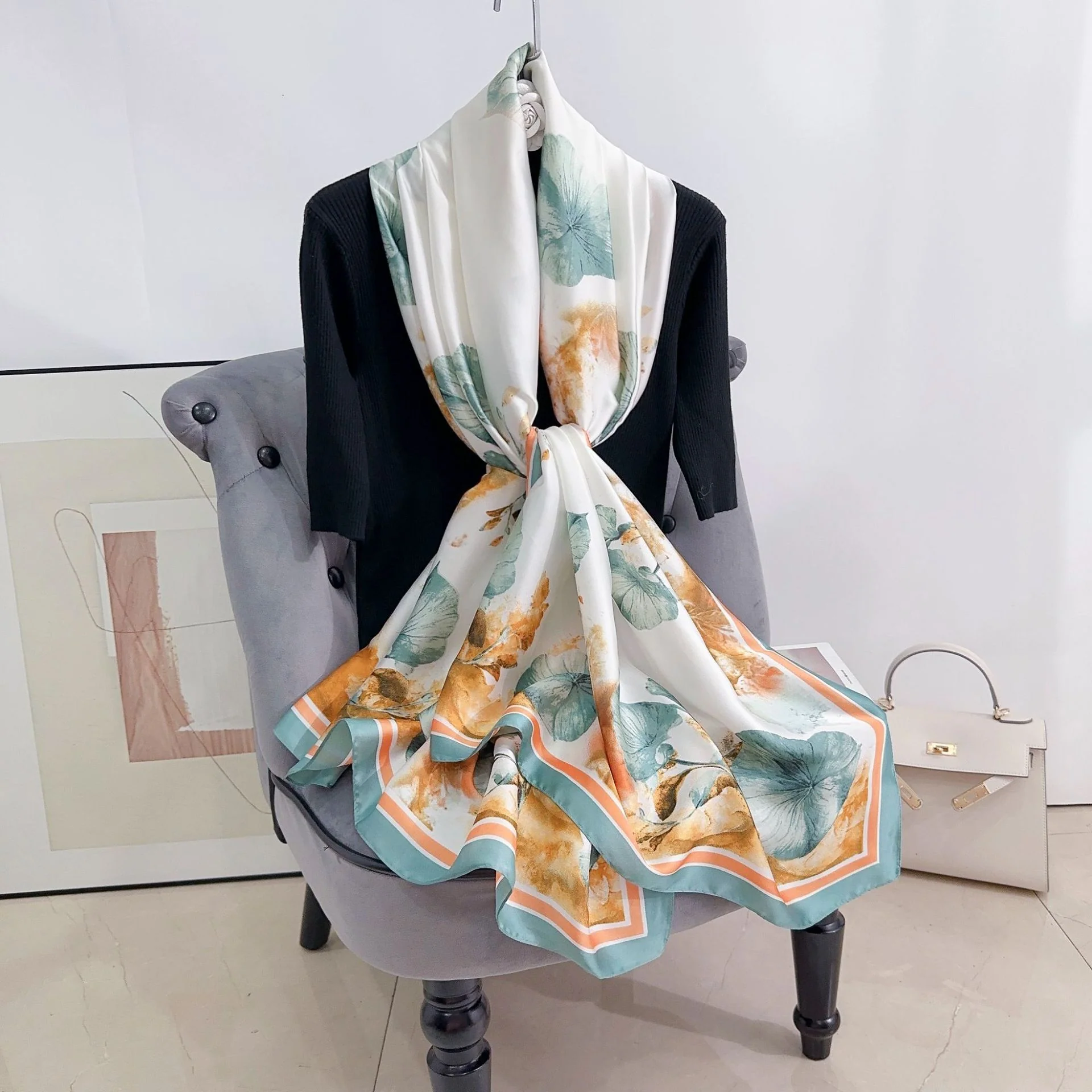 Leaf Autumn Printed Silk Scarf