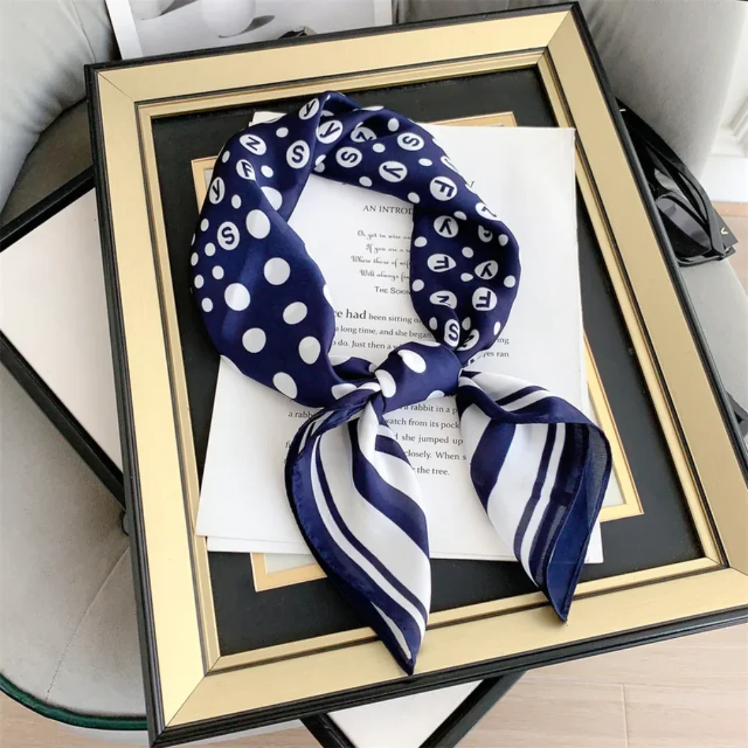 Letters Dot Blue Silk Square Scarves 70 CM - Image 2