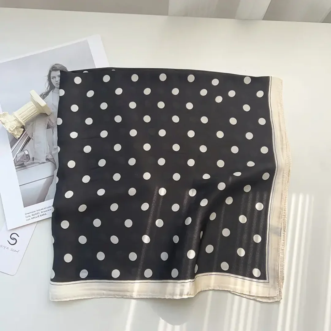 Polka Dot Black Silk Square Scarves 70 CM