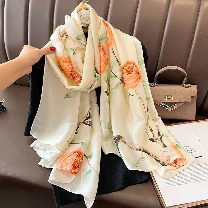 Radiant Roses Printed Silk Scarf - Image 4