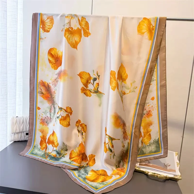 Golden Haya Bloom Printed Silk Scarf Summer Edition 26' - Image 2