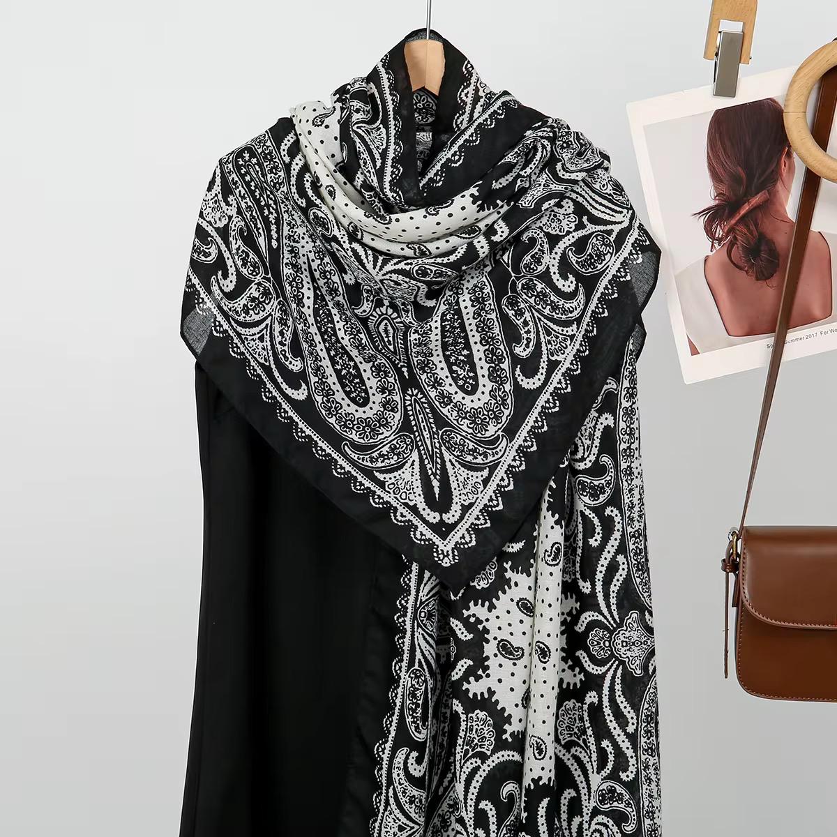 Black White Polka Mehendi Printed Summer Edition 26’ Viscose Scarf - Image 2