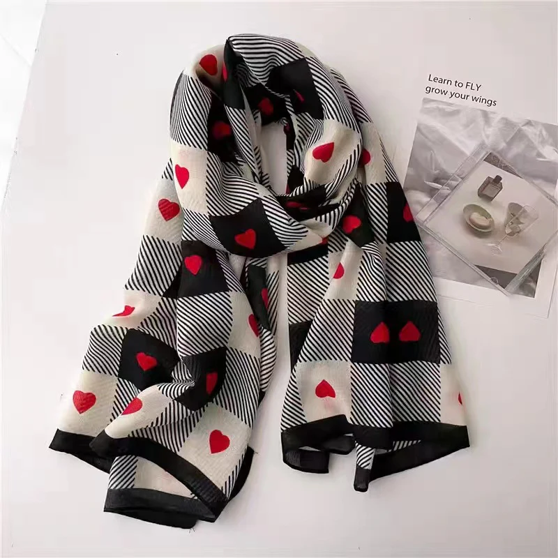 Little Red Hearts Printed Winter Viscose Scarf - Image 2