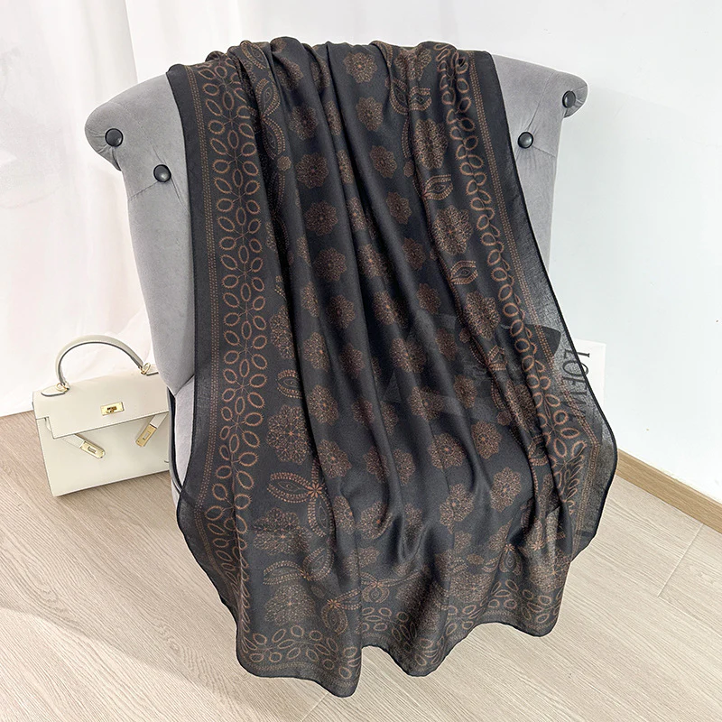 Black Floral Digital Printed Winter Viscose Scarf - Image 2