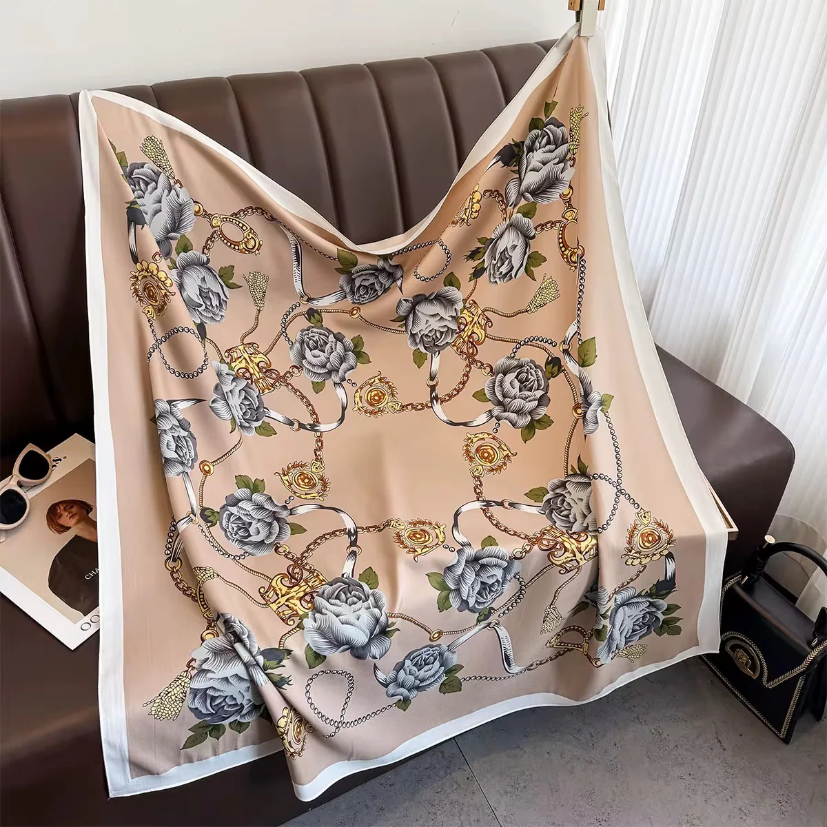 Sierra Bloom Coffee Printed Square Scarf