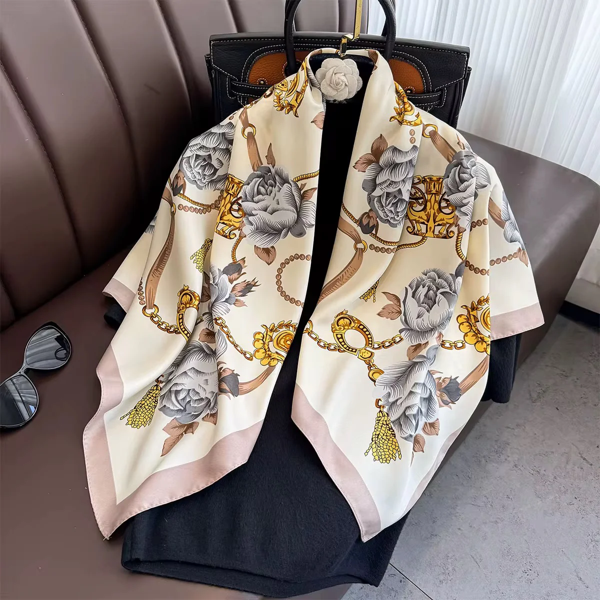 Sierra Bloom Cream Printed Square Scarf