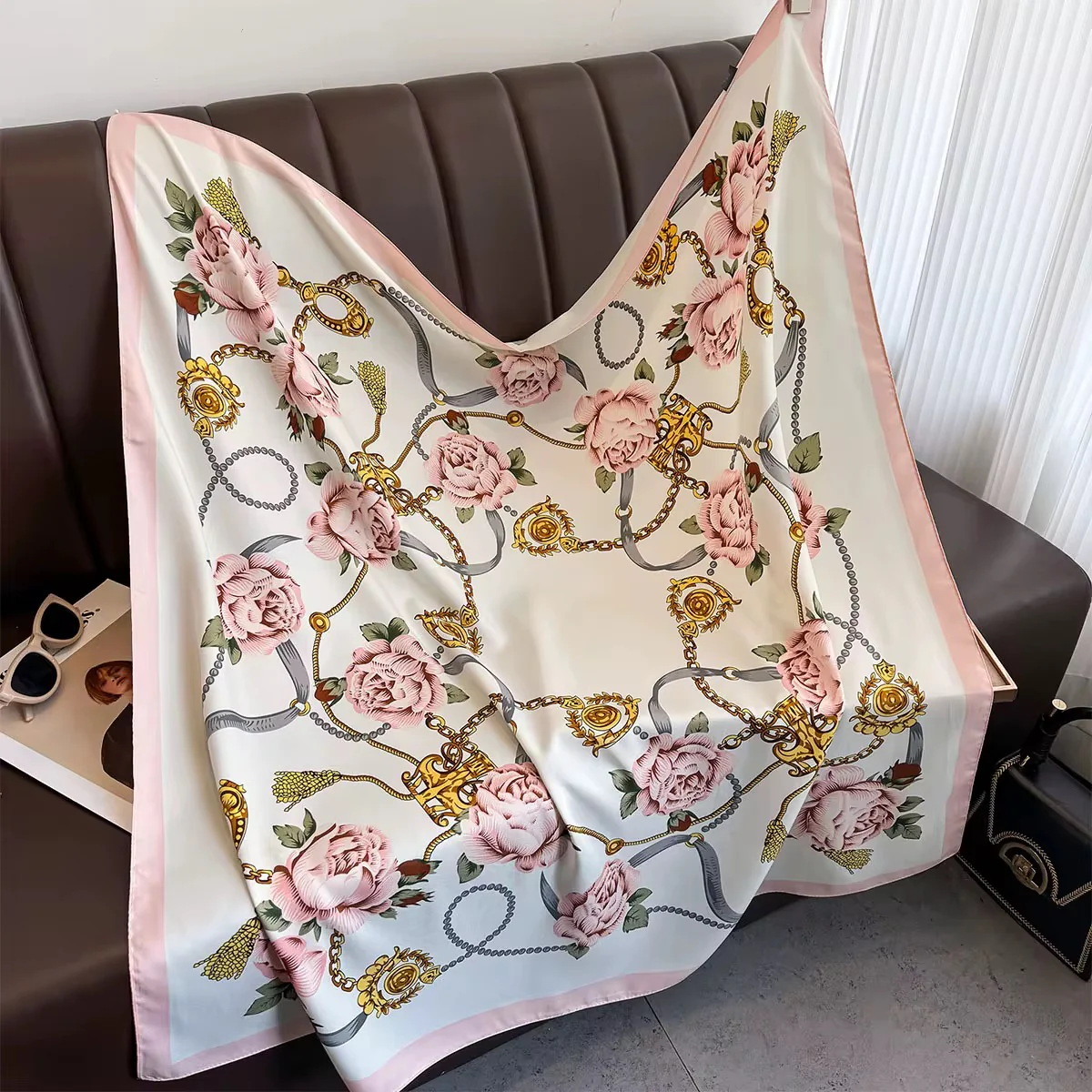 Sierra Bloom Pink Printed Square Scarf - Image 3