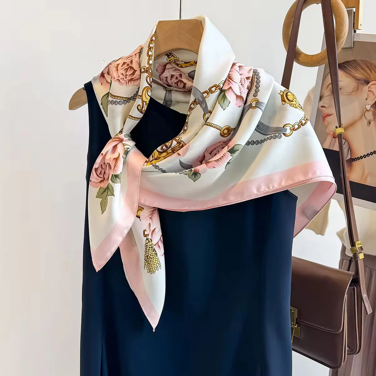 Sierra Bloom Pink Printed Square Scarf - Image 4