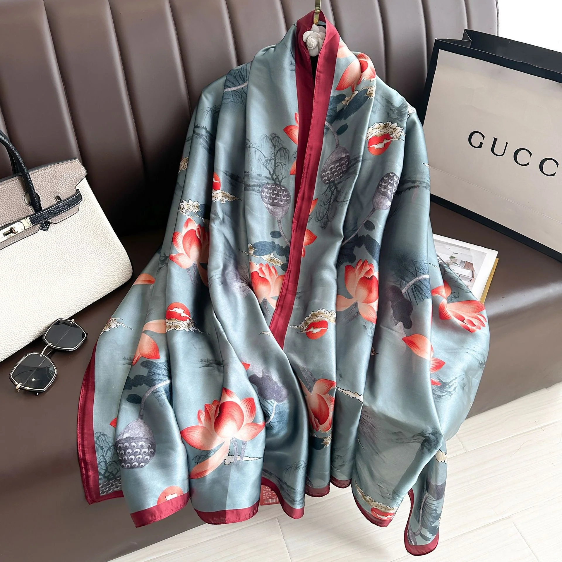 Sun Set Winter Printed Silk Scarf - Image 2