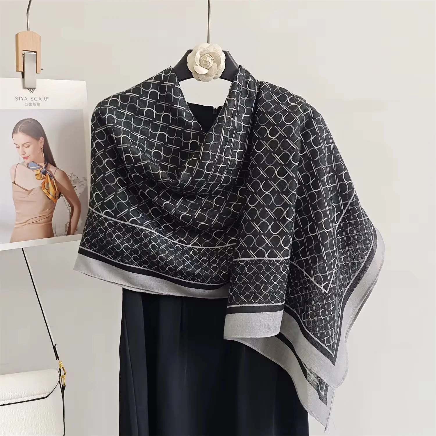 Tara Black Printed Viscose Scarf