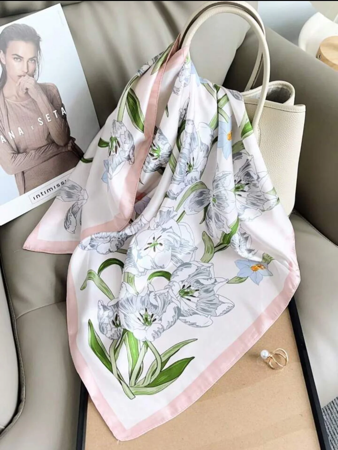 Trail Blossom Print Silk Square Scarves 70 CM - Image 2