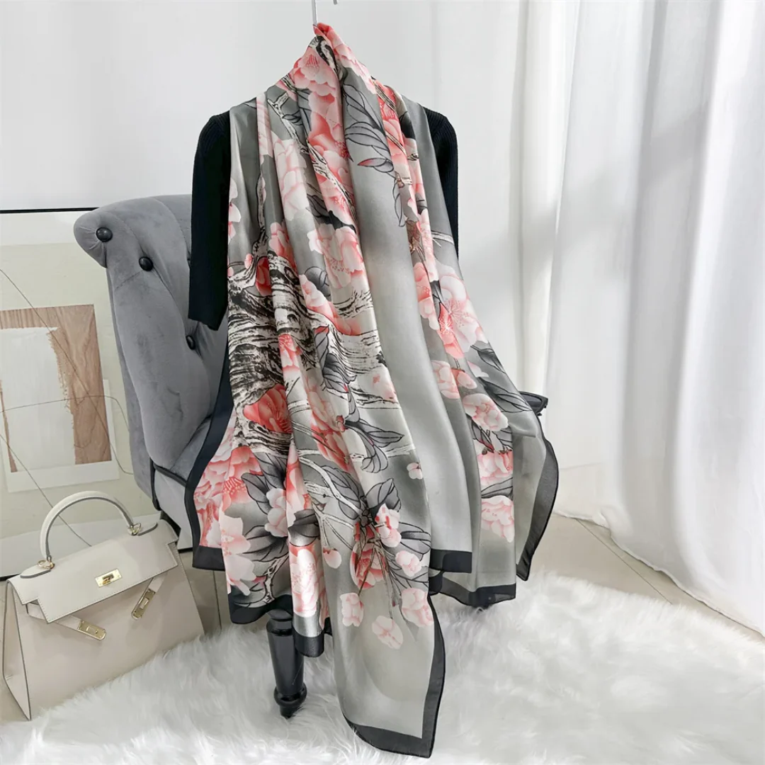 Tulip Black Printed Silk Scarf