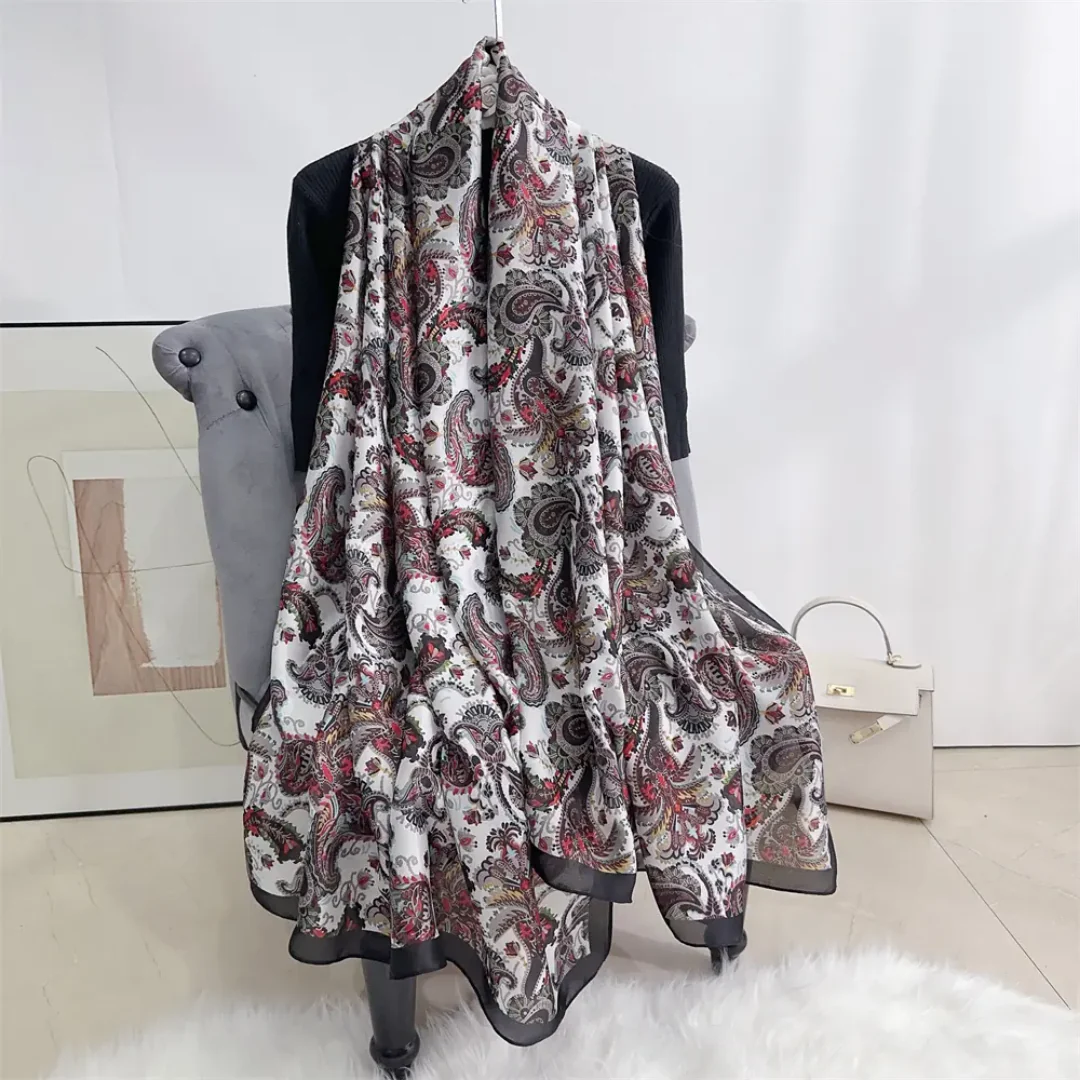White Garden Printed Silk Scarf