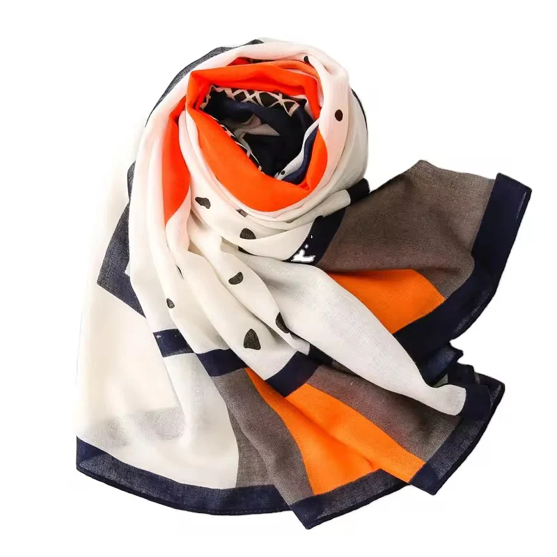 White Orange Printed Viscose Scarf - Image 2